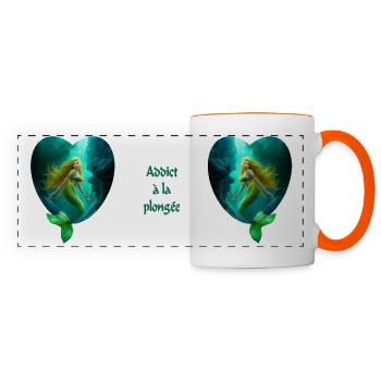 sirène addict a la plongée (2 coeurs) - plongeur - Mug panoramique contrasté et blanc - blanc/orange - Devant