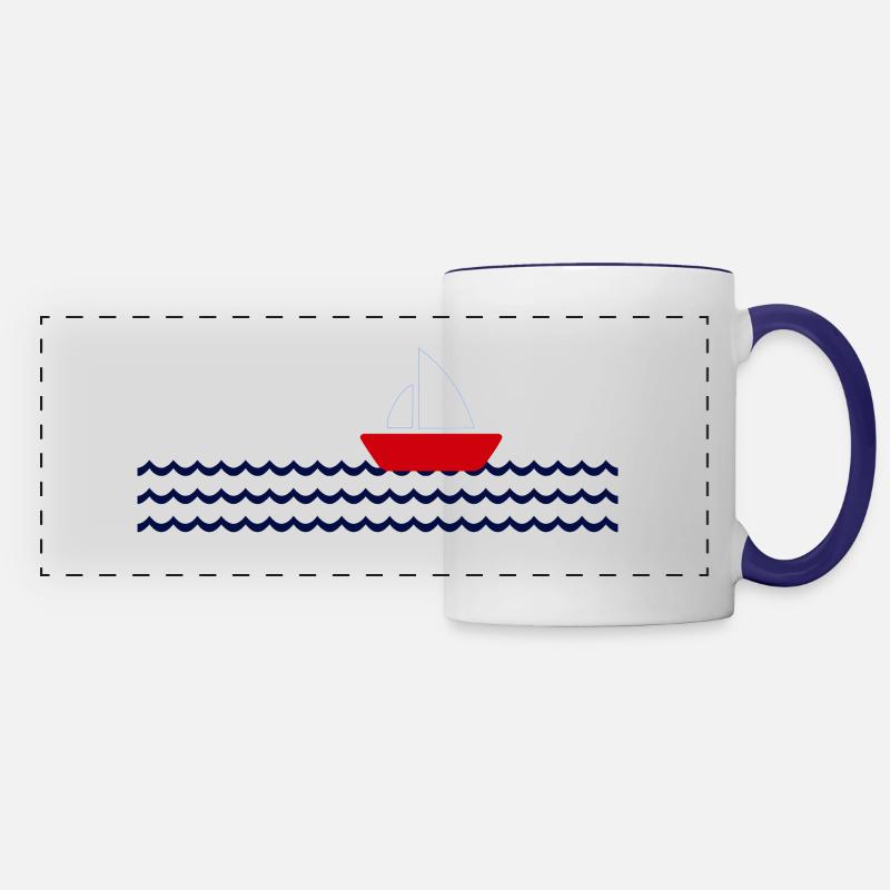 Sailing ship on sea - Panoramic Mug - white/cobalt blue