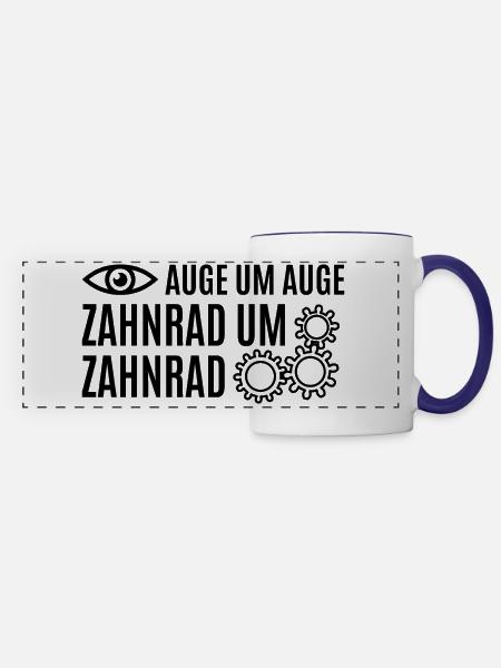 Auge um Auge - Zahnrad um Zahnrad - Panoramatasse - Weiß/Kobaltblau