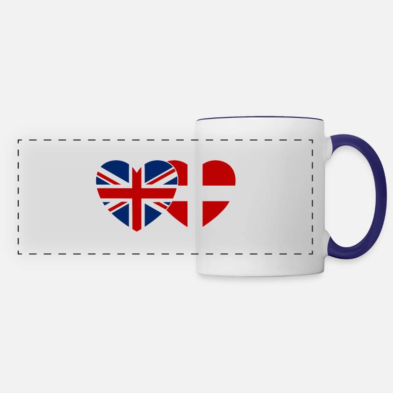 England Dänemark Flagge Herz - Panoramatasse - Weiß/Kobaltblau