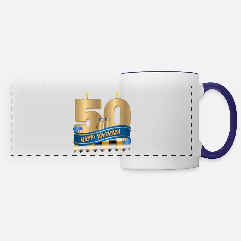 50. Geburtstag - Panoramatasse - Weiß/Kobaltblau