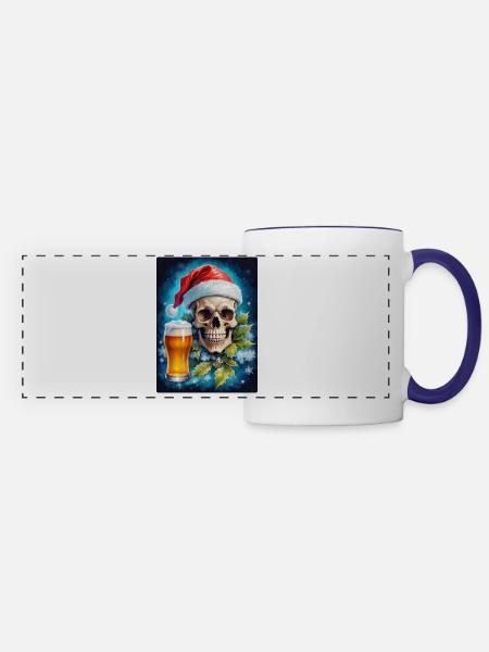 Weihnachten Skull Bier 1.3 - Panoramatasse - Weiß/Kobaltblau