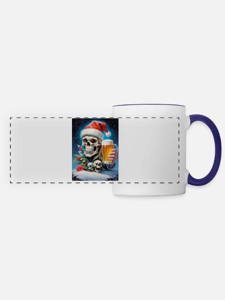 Weihnachten Skull Bier 1.12 - Panoramatasse - Weiß/Kobaltblau