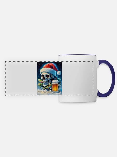 Weihnachten Skull Bier 2.8 - Panoramatasse - Weiß/Kobaltblau