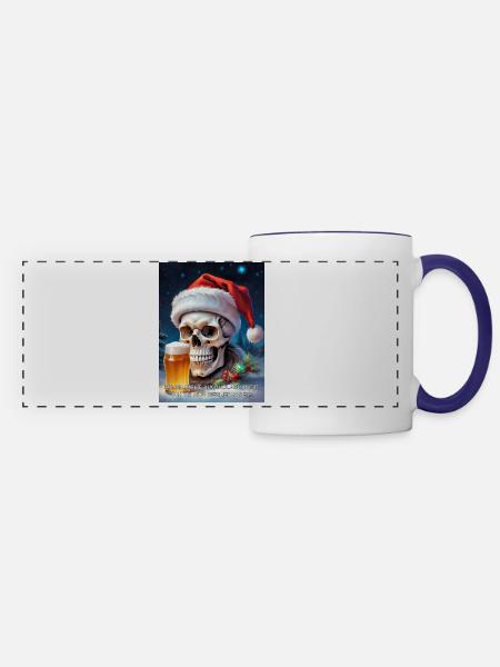 Weihnachten Skull Bier 2.10 - Panoramatasse - Weiß/Kobaltblau