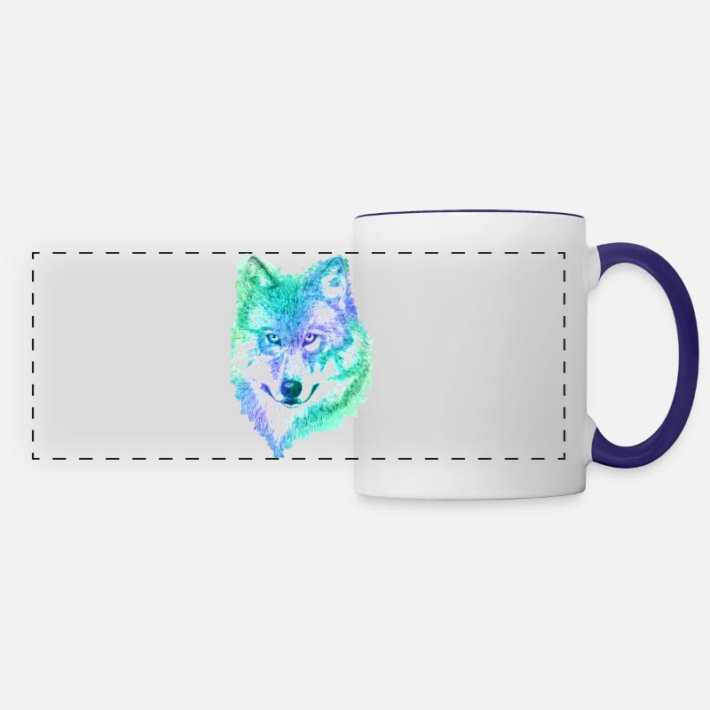 Wolf blue-green-purple - Panoramic Mug - white/cobalt blue