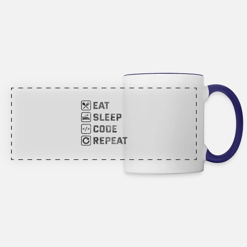 Eat Sleep Code Repeat - Panoramic Mug - white/cobalt blue
