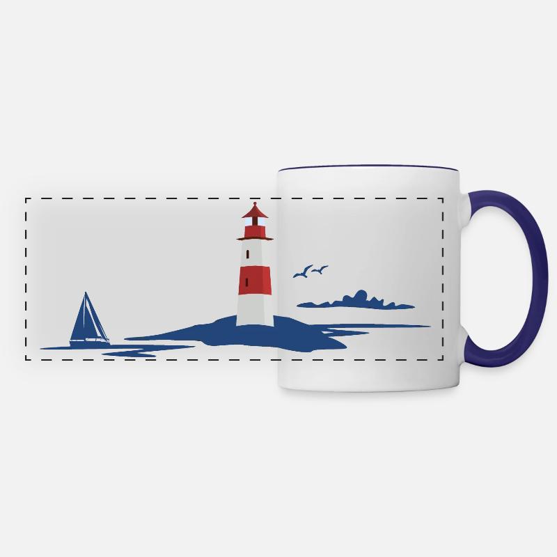 Lighthouse in maritime landscape - Panoramic Mug - white/cobalt blue