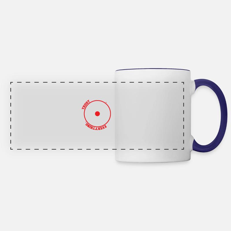 Never Trust An Atom They Make Up Everything - Panoramic Mug - white/cobalt blue