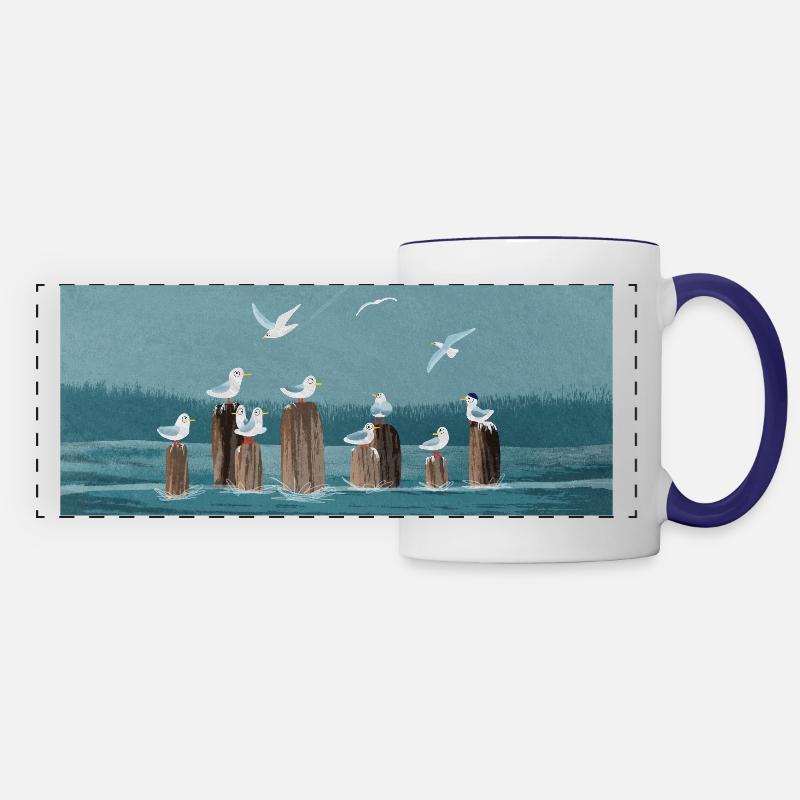 Seagull Walk Panorama - Panoramic Mug - white/cobalt blue