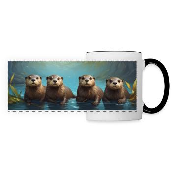 Otterfamilie Fischotterfamilie Otterbande im Wasse - Panoramatasse - Weiß/Schwarz - Vorne