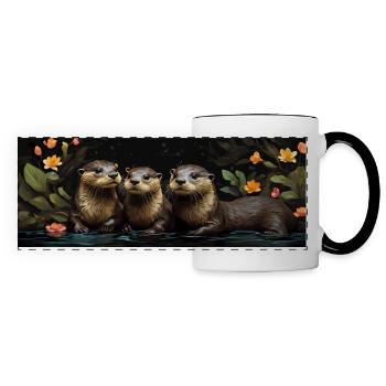 Otterfamilie Fischotter im Wasser - Panoramatasse - Weiß/Schwarz - Vorne