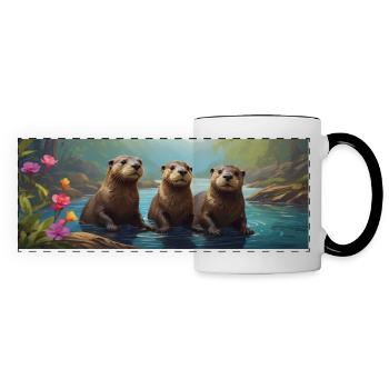 Otterfamilie Fischotter im Wasser - Panoramatasse - Weiß/Schwarz - Vorne