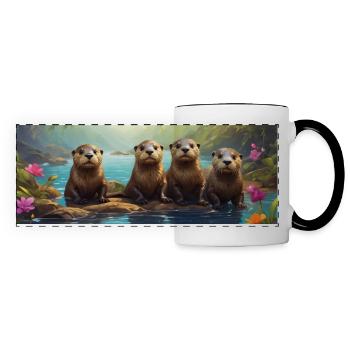 Otterfamilie Fischotter im Wasser - Panoramatasse - Weiß/Schwarz - Vorne