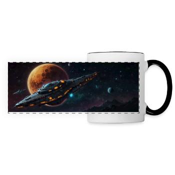 Un vaisseau spatial en route vers des planètes lointaines - Mug panoramique contrasté et blanc - blanc/noir - Devant