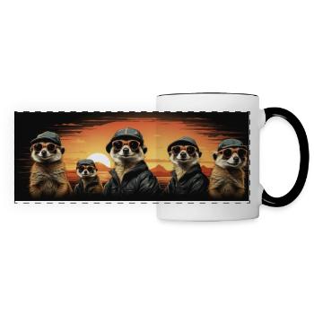 cool meerkats with baseball cap and sunglasses - Panoramic Mug - white/black - Front