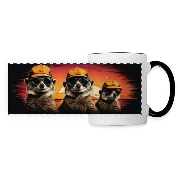 cool meerkats with baseball cap and sunglasses - Panoramic Mug - white/black - Front