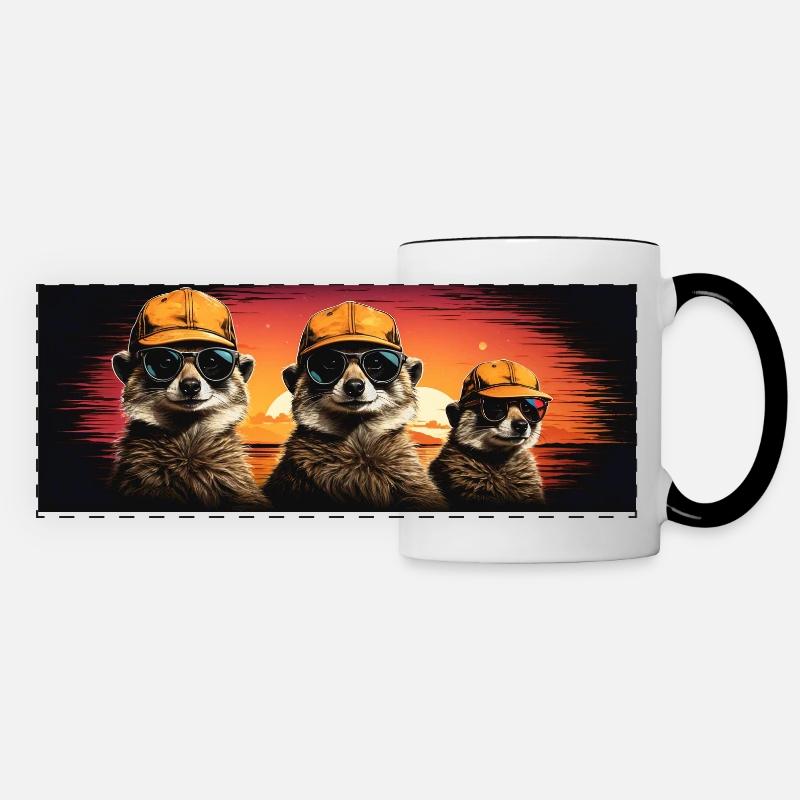 cool meerkats with baseball cap and sunglasses - Panoramic Mug - white/black