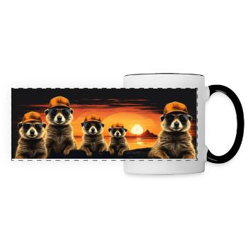 cool meerkats with baseball cap and sunglasses - Panoramic Mug - white/black - Front