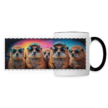 cool meerkats with baseball cap and sunglasses - Panoramic Mug - white/black - Front