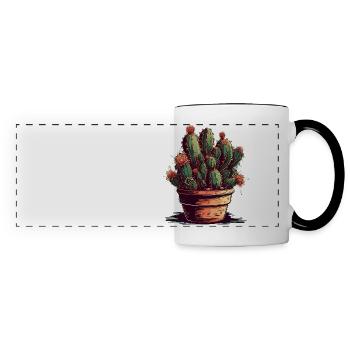 Small green cactus in a flower pot with flowers - Panoramic Mug - white/black - Front