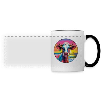 Vache Aquarelle Colorée Dessin Animé Kawaii Animal - Mug panoramique contrasté et blanc - blanc/noir - Devant