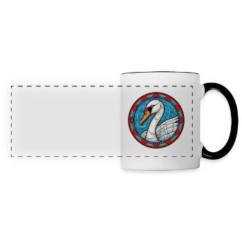 Schwanen-Buntglas-Cartoon-Kawaii-Tier - Panoramatasse - Weiß/Schwarz - Vorne