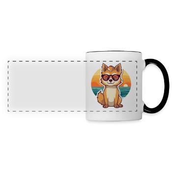 Wolf Lustige Karikatur Kawaii Strand Illustration - Panoramatasse - Weiß/Schwarz - Vorne