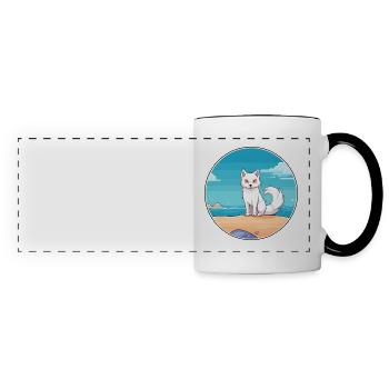 Arktisfuchs Aquarell Cartoon Kawaii Clipart Haustier - Panoramatasse - Weiß/Schwarz - Vorne