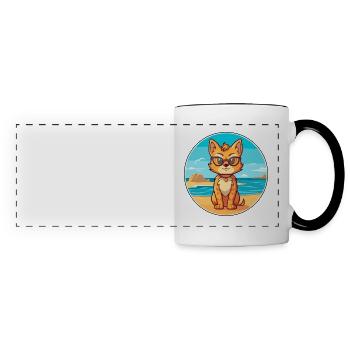Luchs Aquarell Cartoon Kawaii Clipart Tier - Panoramatasse - Weiß/Schwarz - Vorne
