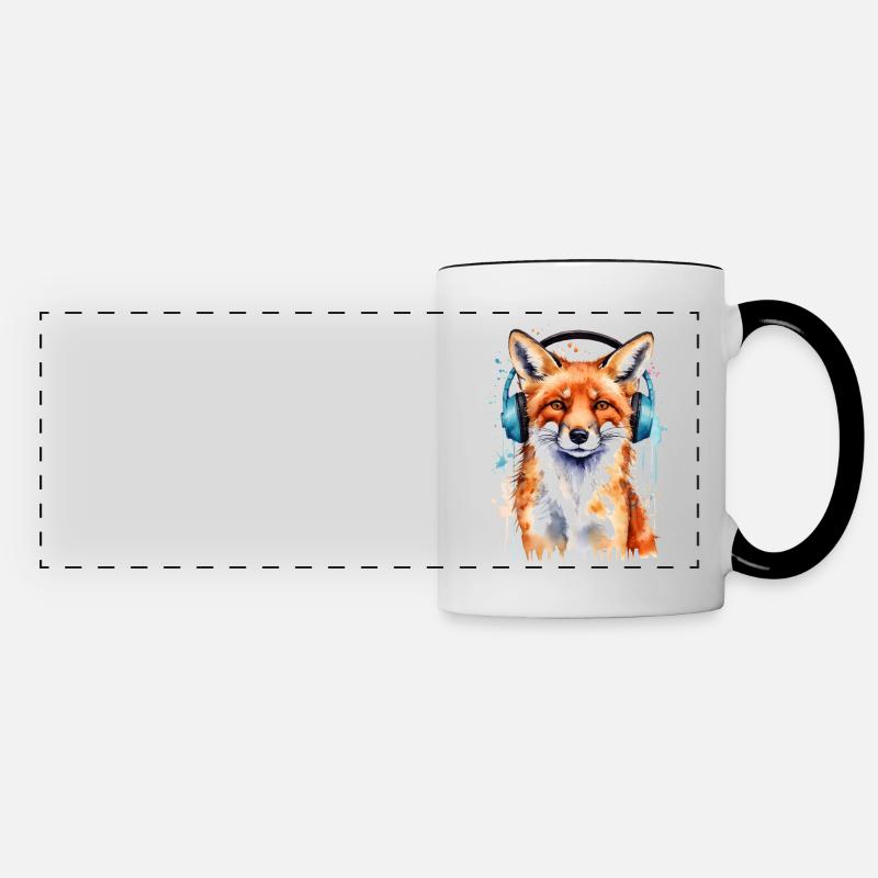 Fuchs Kopfhörer Musik Bunt Tier Design Print - Panoramatasse - Weiß/Schwarz