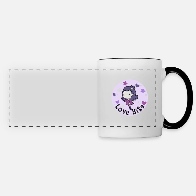 Kawaii Pastel Vampire. Love Bite. Halloween. - Panoramic Mug - white/black