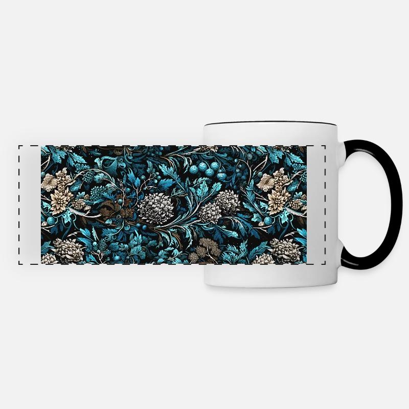 Mug with blue pattern – autumn and winter - Panoramic Mug - white/black