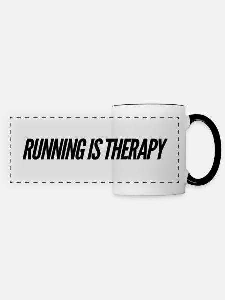 Running Is Therapy - Panoramatasse - Weiß/Schwarz