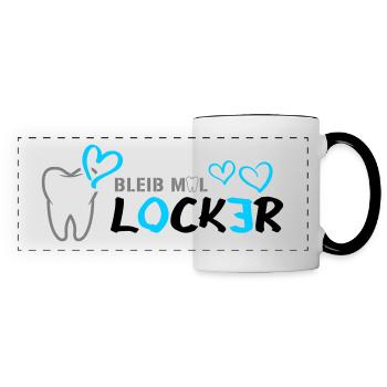 Bleib mal LOCKER - Zahn - Herz - Panoramatasse - Weiß/Schwarz - Vorne