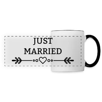 Just married with heart and floral elements - Panoramic Mug - white/black - Front