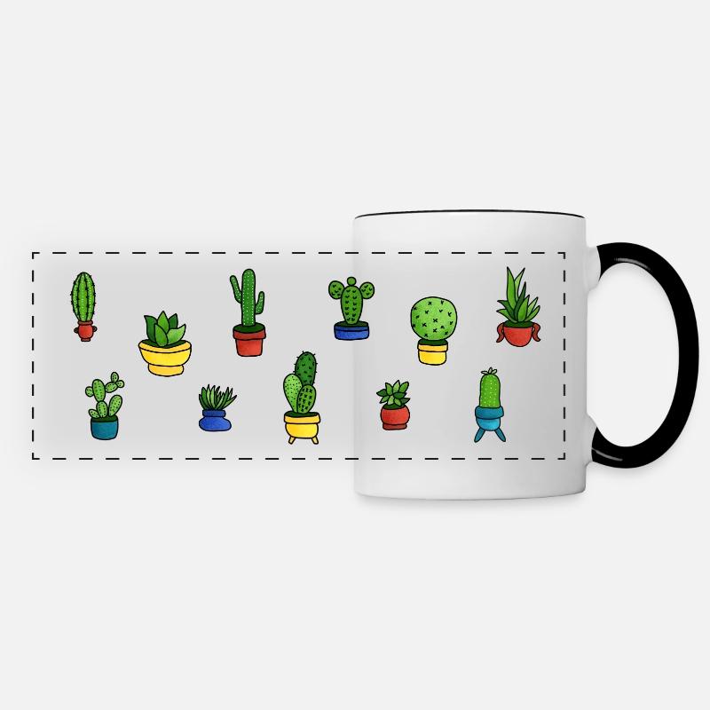 Colourful Hand-Drawn Doodle Style Cacti Mug - Panoramic Mug - white/black