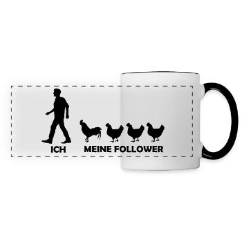 Huhn - Hahn - Hühner - Follower - Panoramatasse - Weiß/Schwarz - Vorne