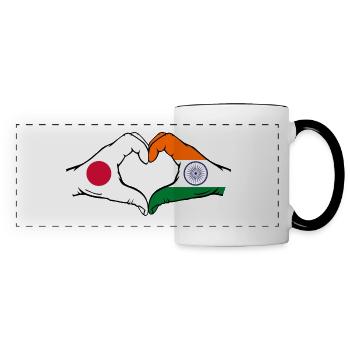 Japan India Flag Hands Heart Shape - Panoramic Mug - white/black - Front