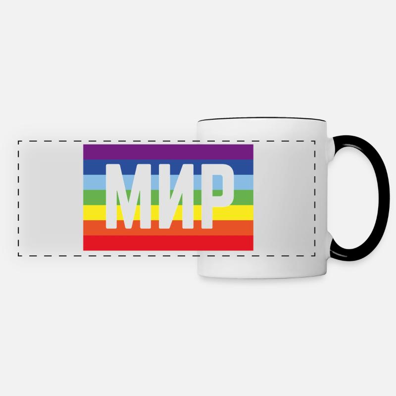 Мир Флаг (Frieden / Regenbogenfahne) - Panoramatasse - Weiß/Schwarz