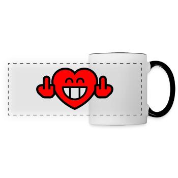 Emoticon Grin Heart with Stinkfingers (3c) - Panoramic Mug - white/black - Front