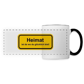 Ortsschild Heimat Glück glücklich schöner Spruch - Panoramatasse - Weiß/Schwarz - Vorne