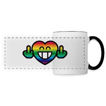 Emoticon Rainbow Grin Heart with Stinkfingers - Panoramic Mug - white/black - Front