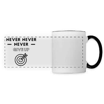 Darts: Never never never give up - Panoramic Mug - white/black - Front