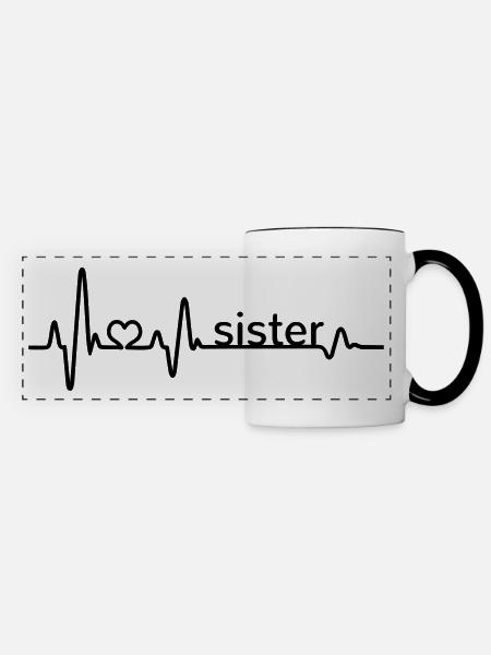 Herzschlag Sister EKG beste Schwester Geschwister - Panoramatasse - Weiß/Schwarz