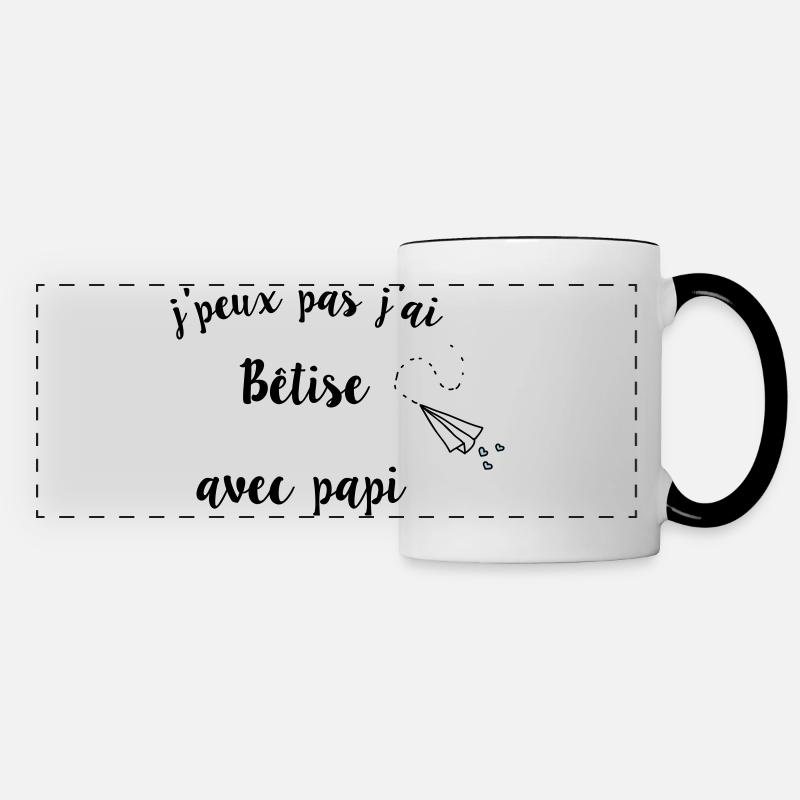 j'peux pas j'ai bêtise avec papi - Mug panoramique contrasté et blanc - blanc/noir