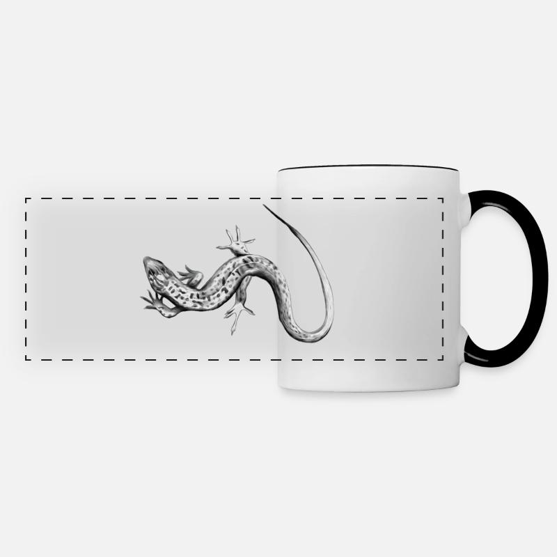 Gray Lizard Black and White Pattern - Panoramic Mug - white/black