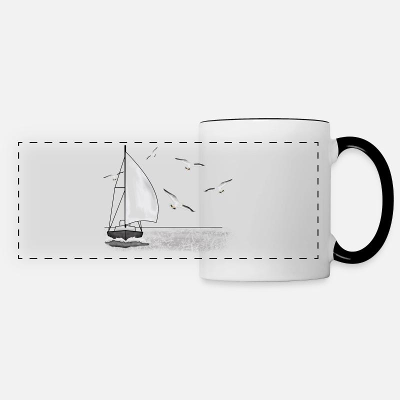 Segelschiff, Möwen - Panoramatasse - Weiß/Schwarz