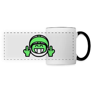 Emoticon Grin with motorcycle helmet & stinky finger - Panoramic Mug - white/black - Front