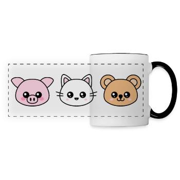 Cochon, chat et ours dans le style kawaii - Mug panoramique contrasté et blanc - blanc/noir - Devant